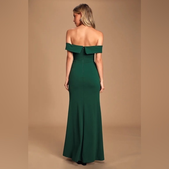 🌶️ CLEARANCE SHOW  Lulus Song of Love Hunter Green Off-the-Shoulder Maxi‎ Dres - Picture 3 of 9